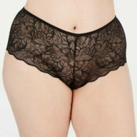NWT INC Plus Size Sissy Lace Boyshort Deep Black 2X - Picture 1 of 4